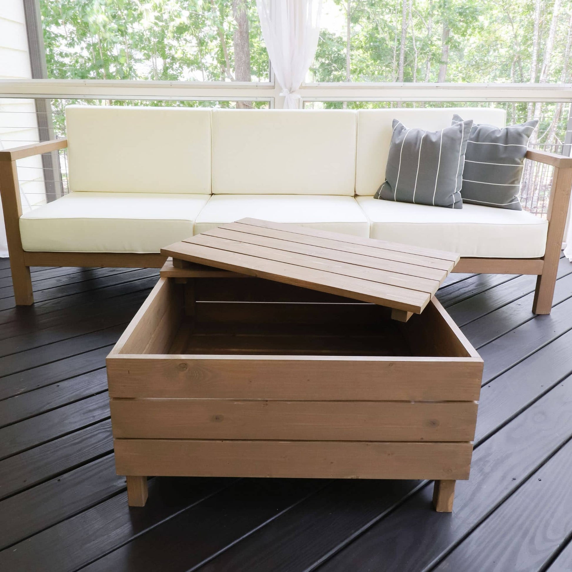 Outdoor Storage Table open showing the inside