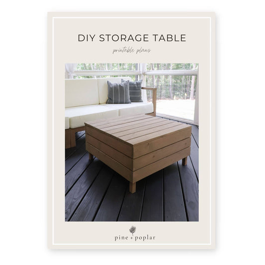 A printable plan for constructing an Outdoor Storage Table, combining storage with a functional table design.