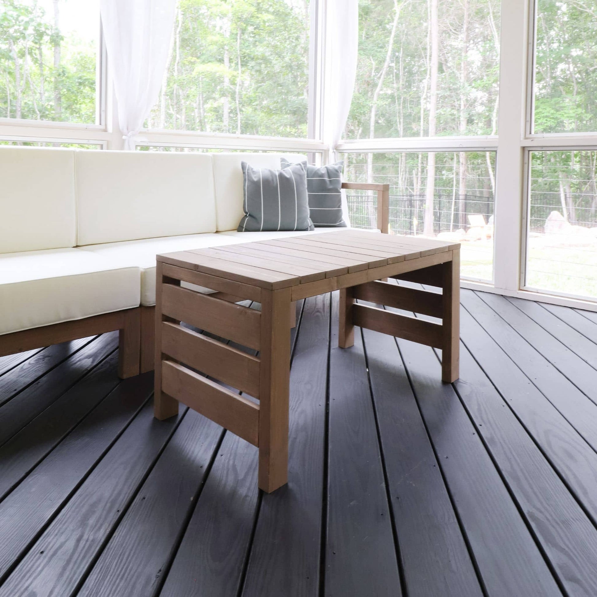 Outdoor Table next to a modular sofa