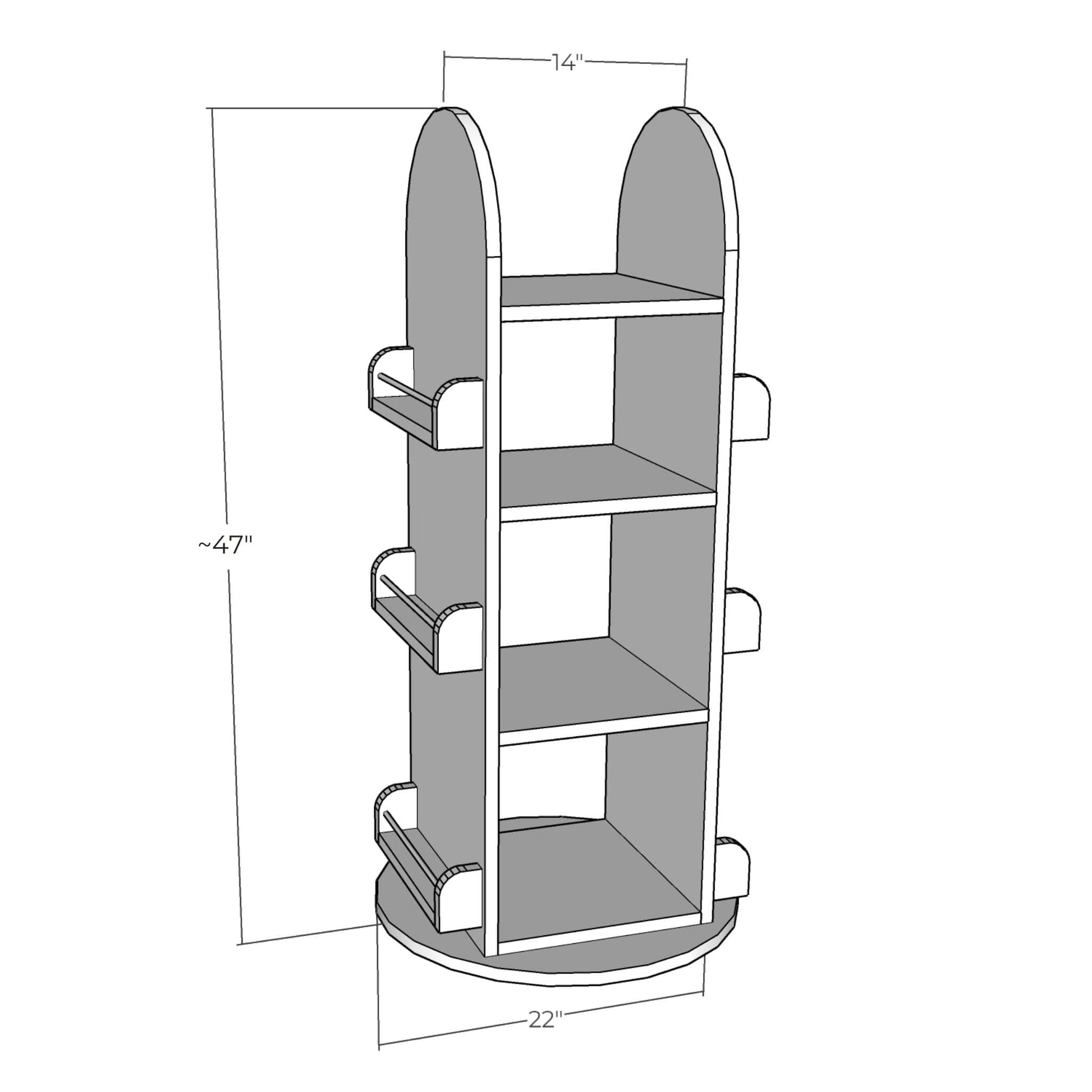 3D rendering of Rotating Bookshelf with dimensions