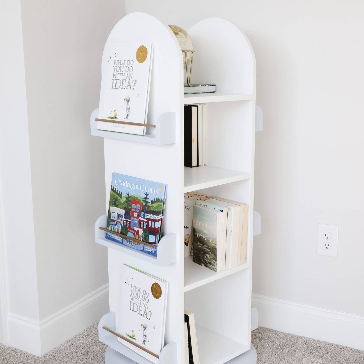 Rotating Bookshelf close up with books on it