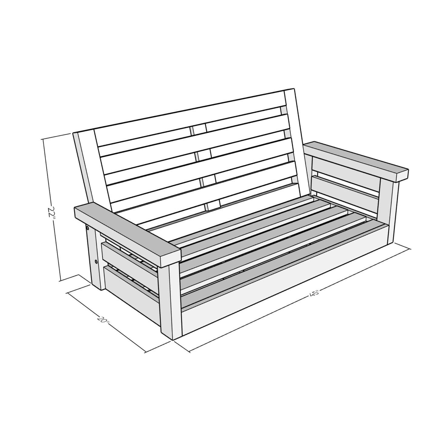 3D rendering of Small Porch Swing with dimensions