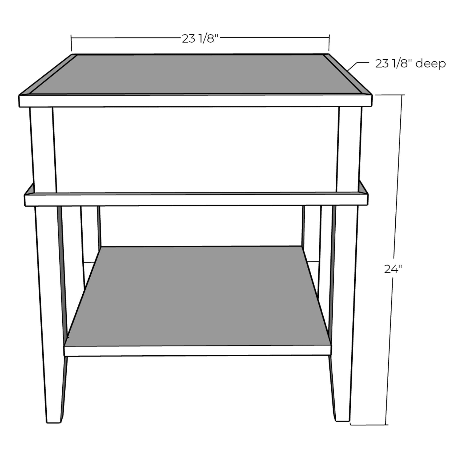 3D rendering of Square Side Table with dimensions