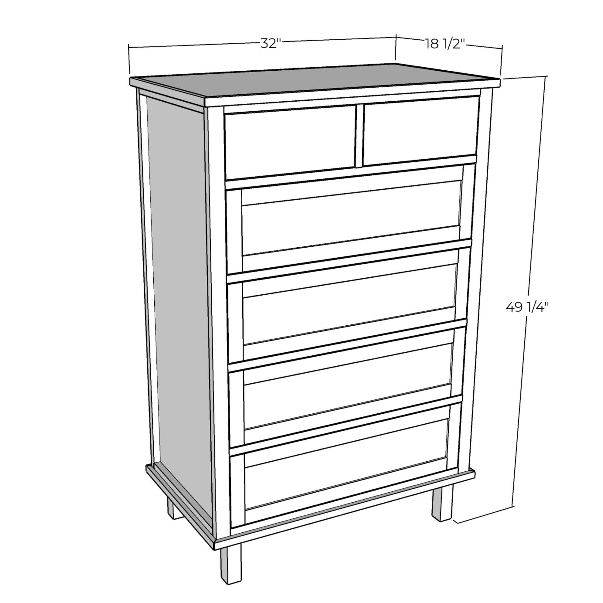 3D rendering of Tall Dresser with dimensions