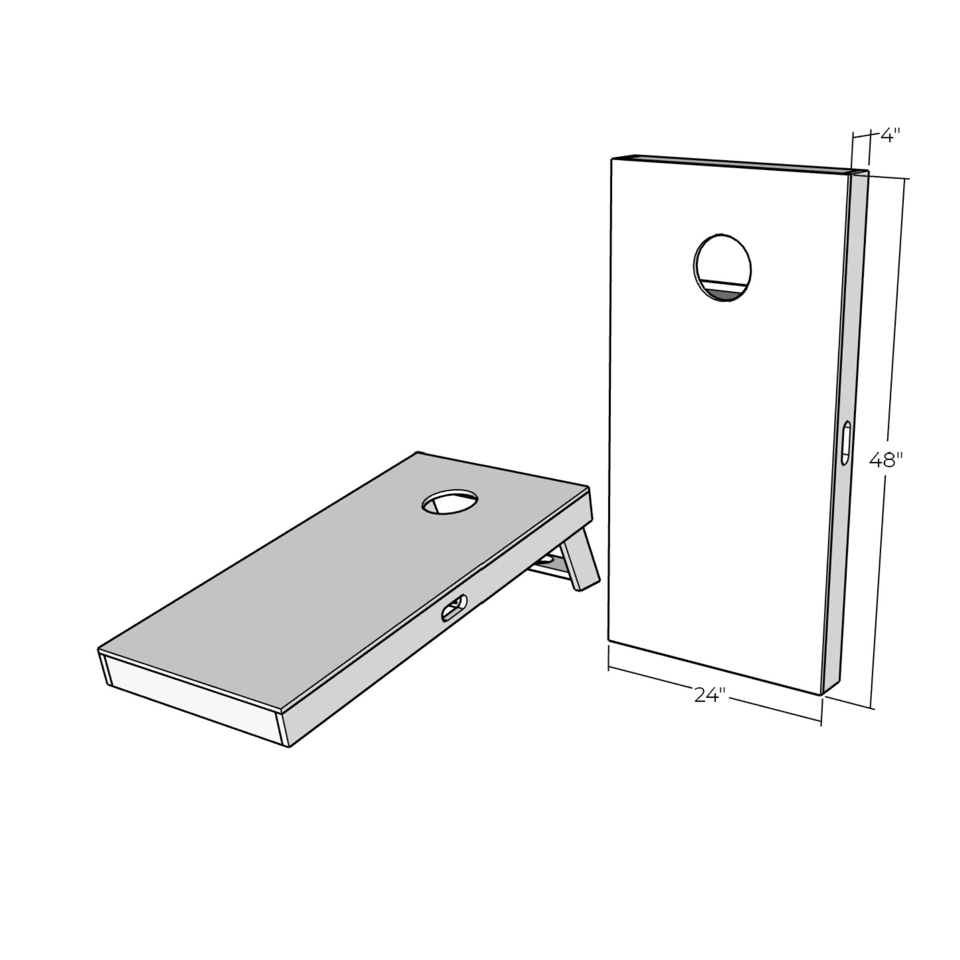 3D rendering of The Ultimate Cornhole Boards with dimensions