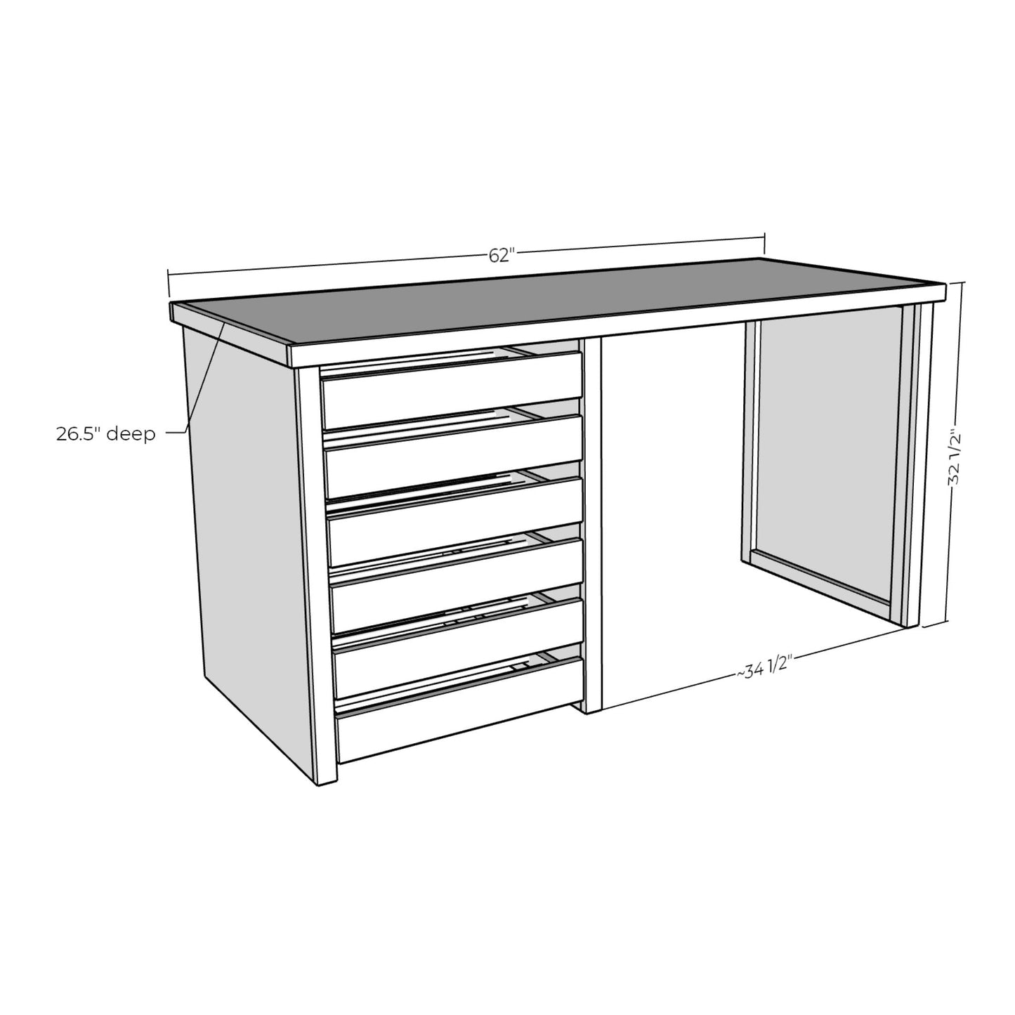 3D rendering of The Ultimate Laundry Folding Station with dimensions