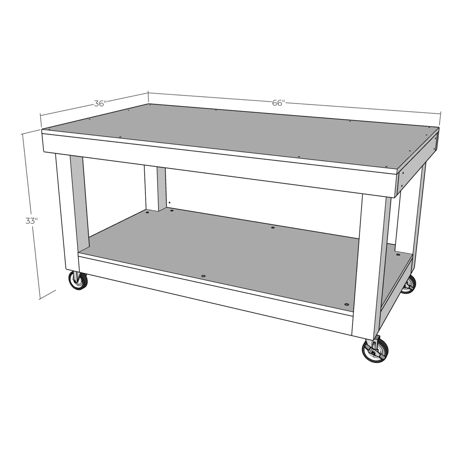 3D rendering of Workbench with dimensions