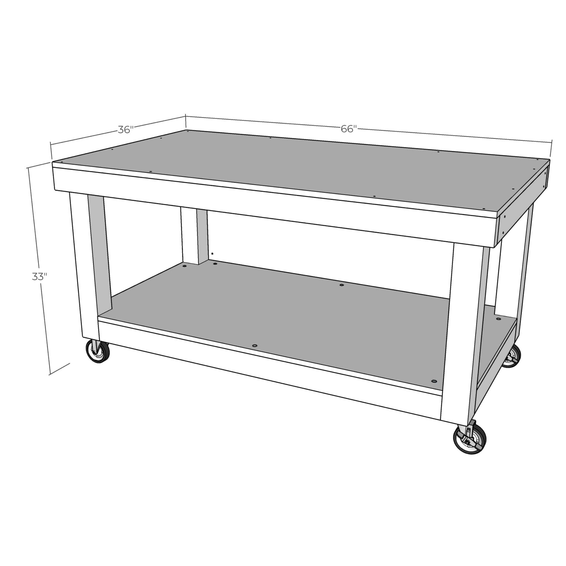 3D rendering of Workbench with dimensions