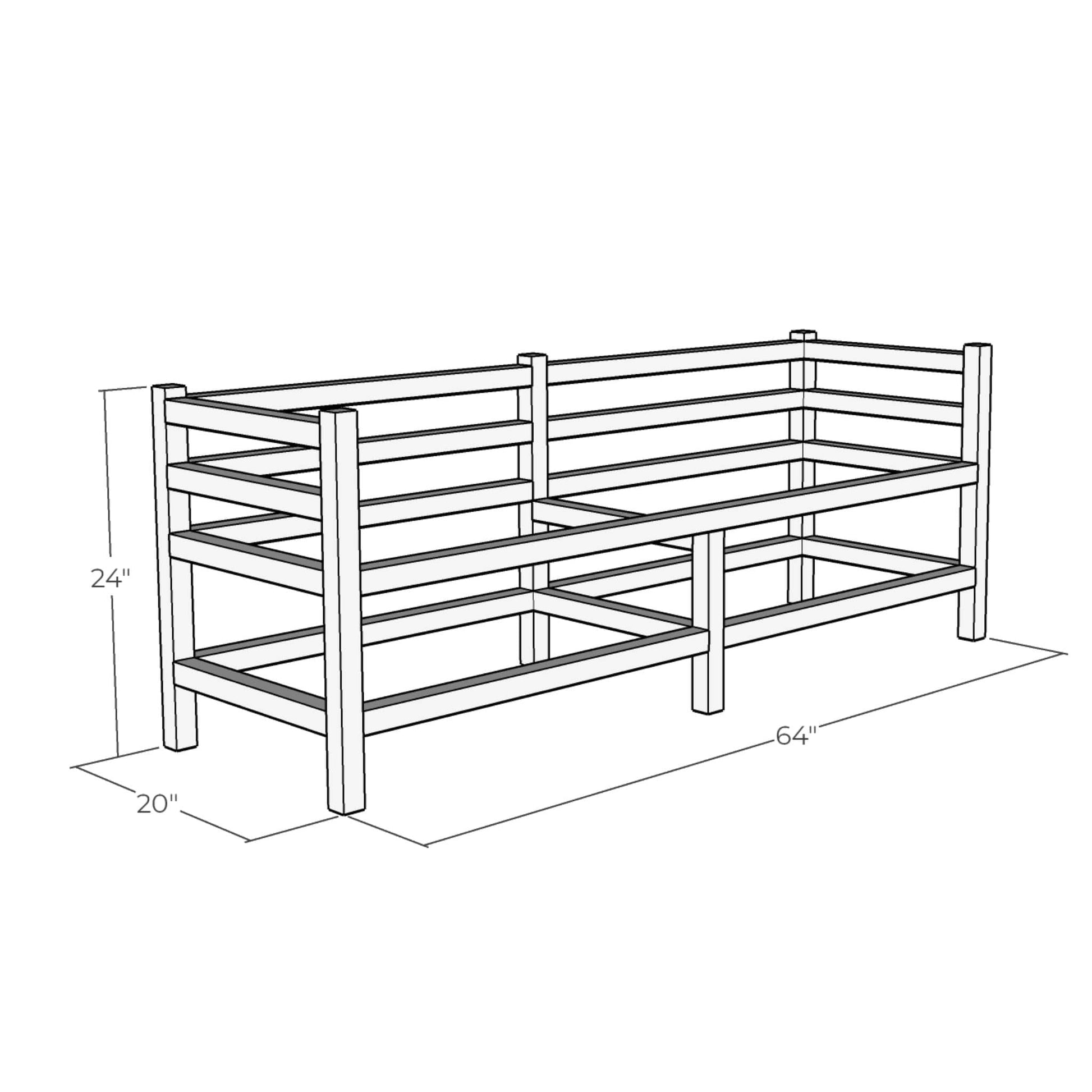 Woven Bench Pr3D rendering of Woven Bench with dimensions Plans