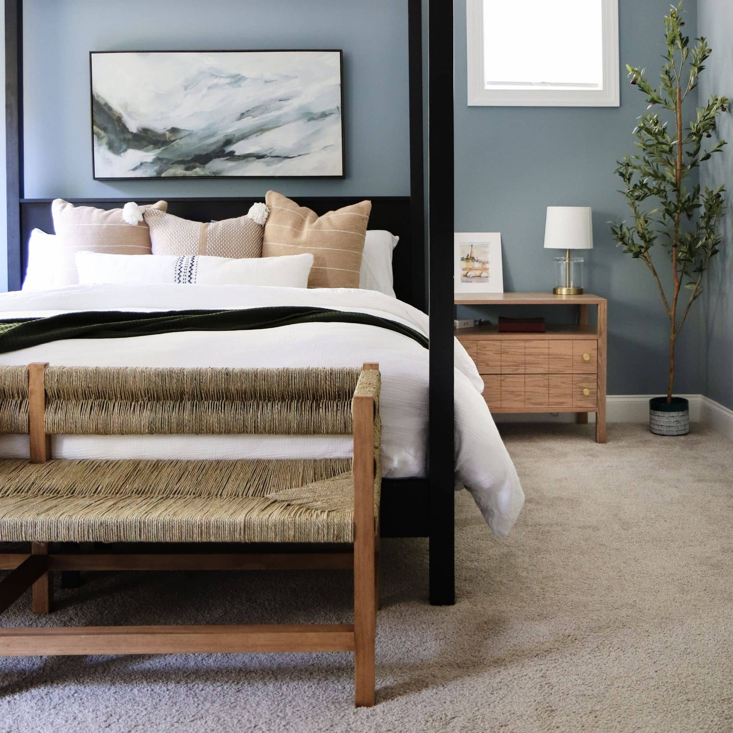 Woven Bench in a bedroom